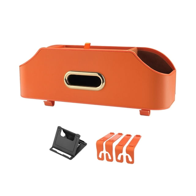 Organizador de respaldo para asiento de coche, caja de pañuelos, almacenamiento universal para viajes por carretera, 2 portavasos Rojo marrón