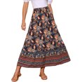 thumbnail image 1 of Falda larga bohemia de cintura alta con volantes para mujer Inspire Chic, floral, azul oscuro, tamaño L, 1 of 6