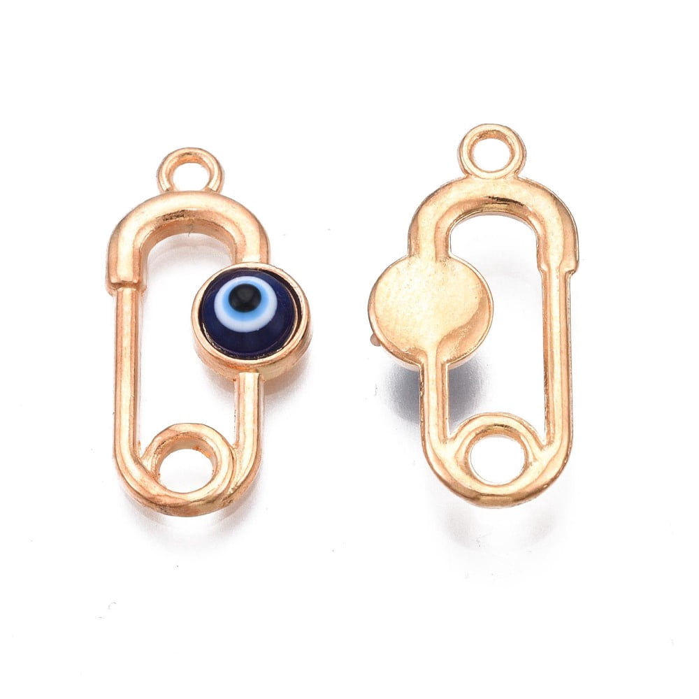 200pcs Alloy Enamel Pendants Light golden Cadmium Free & Lead Free Safety Pin Shape with Dark Blue 23x11.5x4mm Hole: 1.6mm