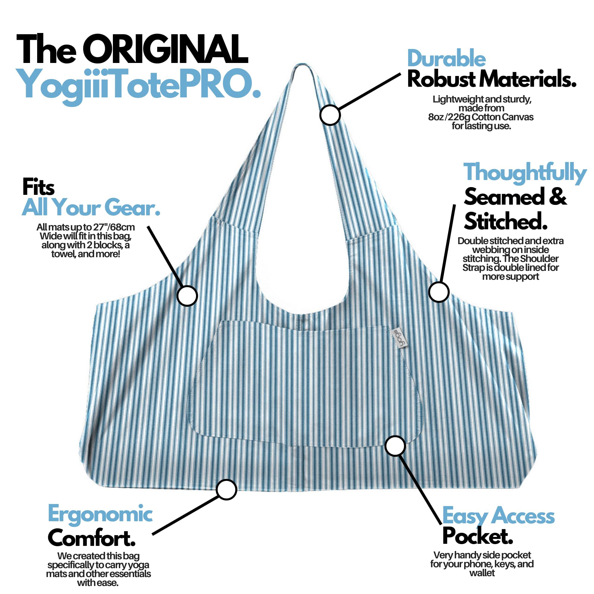 Yogiii Large Yoga Mat Bag, The ORIGINAL YogiiiTotePRO, Large Yoga Bag or Yoga  Mat Carrier with Side Pocket