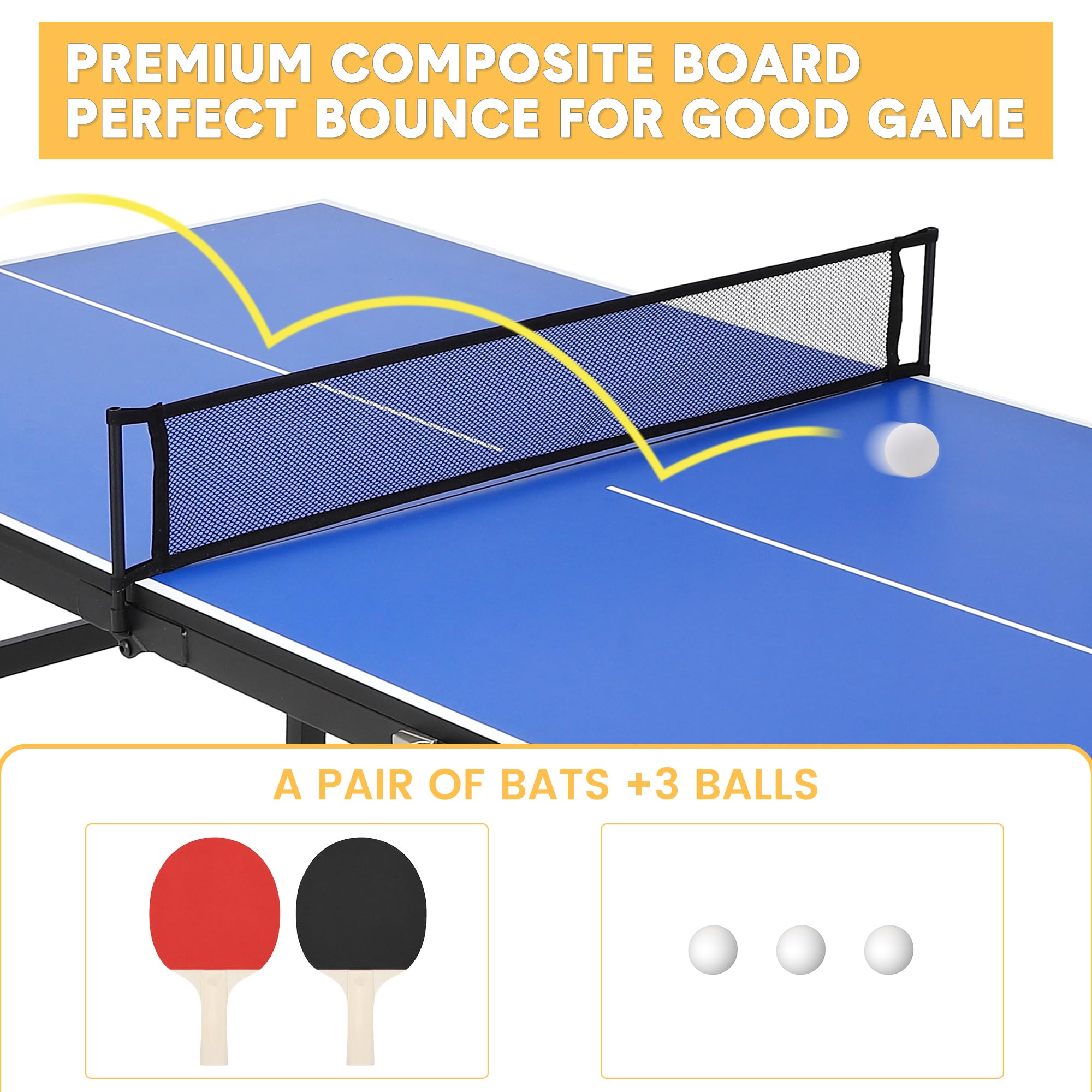 TROPOW Portable Ping Pong Table, Indoor/Outdoor Ping Pong Table for Adults/Teens, Table Tennis Table with 2 Table Tennis Paddles and 3 Balls, 5 Minute Assembly, 60 x 26 x 27.5 Inch