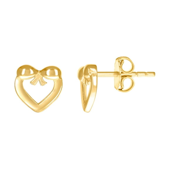 14k Yellow Gold Womens Bow Love Heart Stud Earrings 7.6x7.4mm Wide Stud Earring for Women - .9 Grams