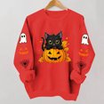 thumbnail image 5 of Cute Halloween Sweatshirt Women Black Cat Pumpkin Sleeve Graphic Print Crew Neck Long Sleeve Pullover Oversized Fleece Lined Fall Top for Spooky Season Holiday Party and Casual Outfits, 5 of 7
