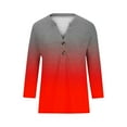 thumbnail image 4 of AOOCHASLIY Ladies' Clothess Womens 3/4 Sleeve V Neck Buttons Tee Gradient Color Blouse Loose Fit Tshirts Fall Tunic, 4 of 5