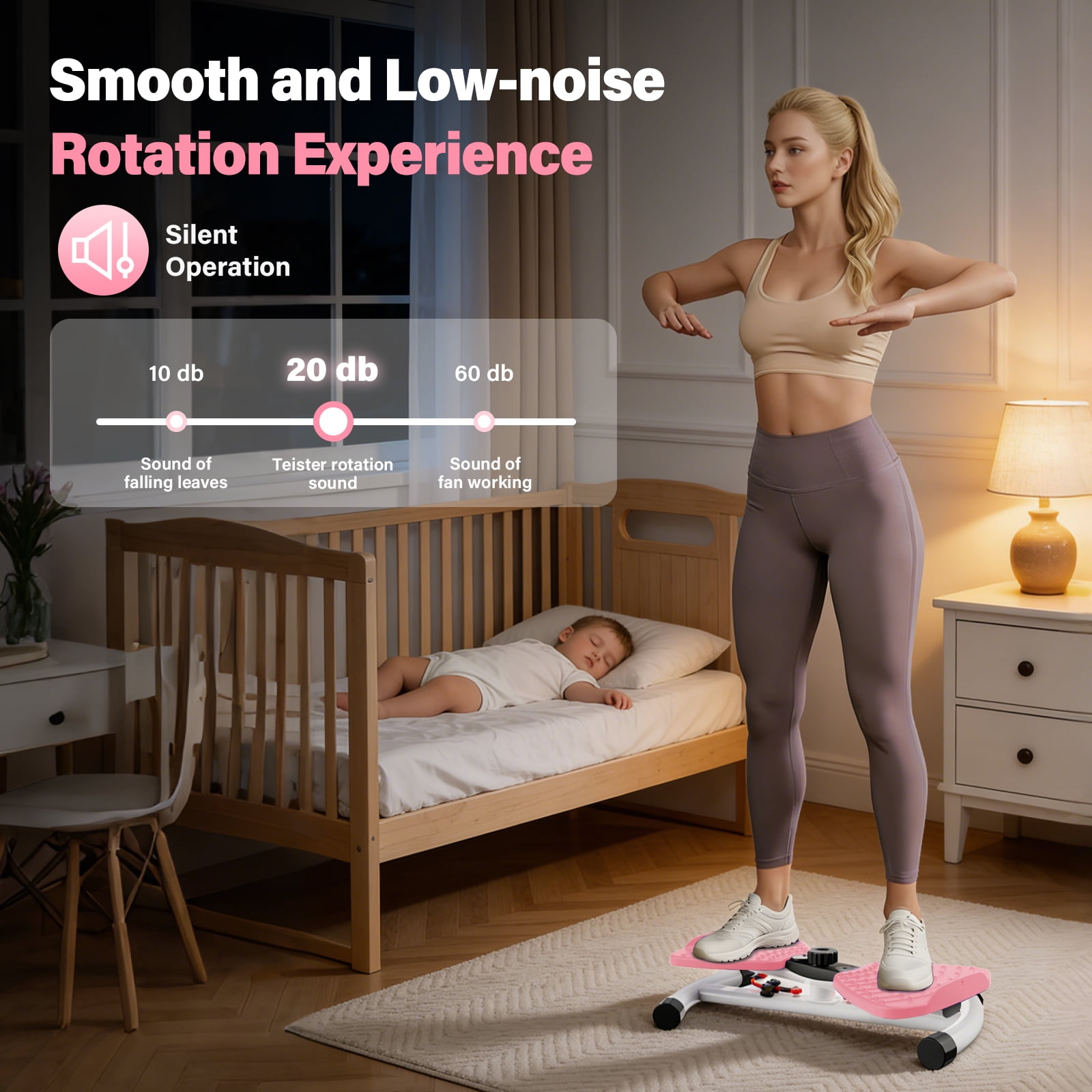 Waist Twister Machine, Silent Ab Toner Machine, Core Workout Board for Women, Home Gym Equipment for Hourglass Figure & Love Handle Reduction, Pink