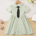 thumbnail image 1 of Vestido de manga corta con cuello vuelto para niñas, vestido sin mangas con botones finos, falda francesa ceñida con volantes en la cintura, falda de poliéster para niñas, 1 of 6