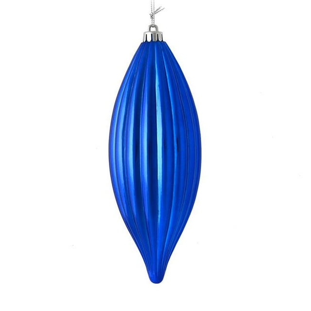 Vickerman M183202S 8 in. Blue Shiny Line Finial Ornament 4 per Bag