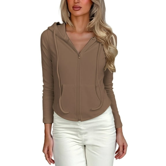 XIAOCHA Women's Athletic Hoodie Slim-Fit Full-Zip Hooded Top Stretchy Lightweight Gym Hoodies