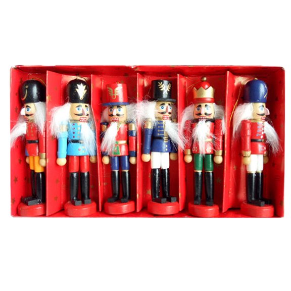 6pcs Christmas Decorations Nutcracker Wooden Soldier Puppets Xmas Desktop Decor