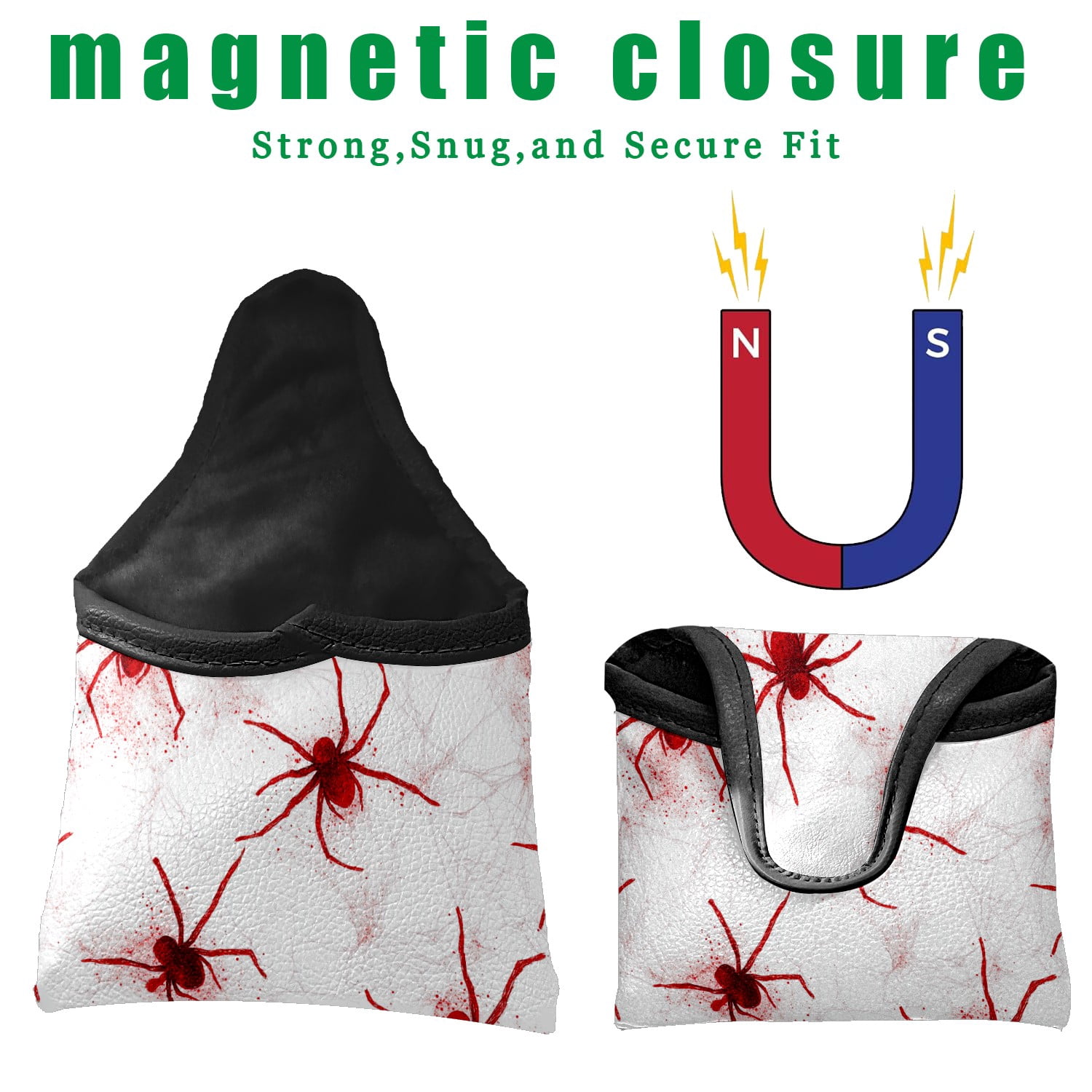 Golf Mallet Putter Cover Premium Leather Waterproof Golf Putter Head Cover with Magnetic Closure Red Insect