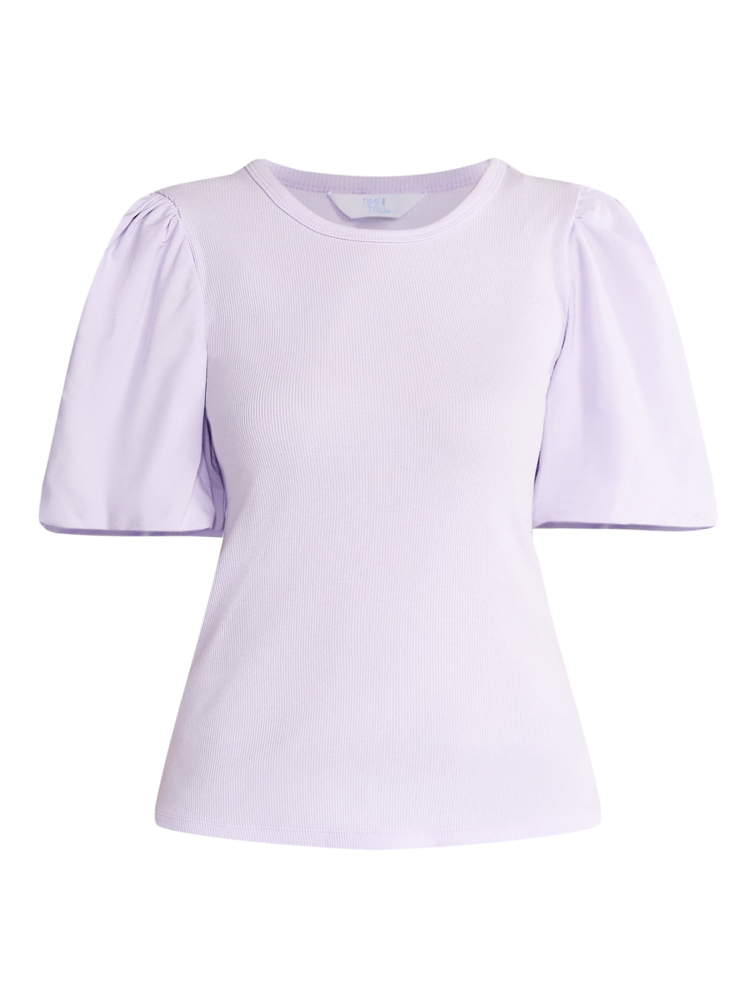 Time and Tru Women's Scoop Neck Mixed Media Top, Sizes XS-XXXL