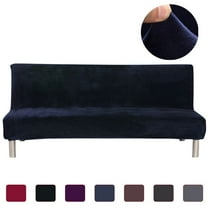 CJC Armless Plush Sofa Bed Cover - Stretch Velvet Sofa Bed Slipcover with Free Pillow Cover - Thicker Folding Futon Sofa Cover Protector, Navy Blue
