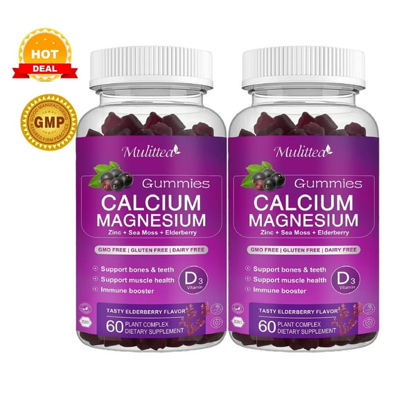 MULITTEA Calcium Magnesium Zinc Gummies with High Absorption Magnesium Glycinate 200mg