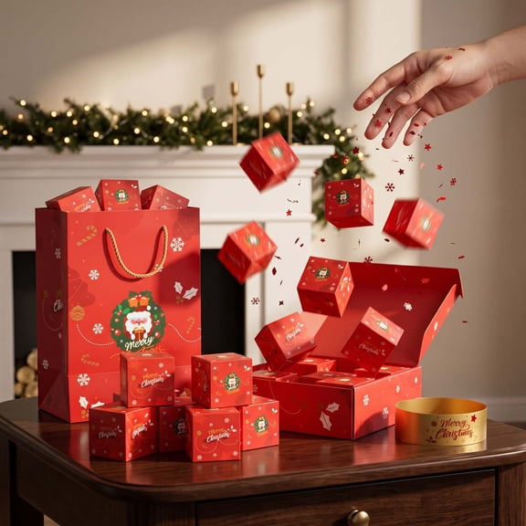 Christmas Surprise Gift Box Explosion Set with Gift Bag, Christmas in July Confetti Surprise Box for Holiday Gifts, Christmas Gift Boxes