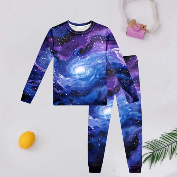 Girls Outfits Kids Long Sleeve Space Print Button Down Top and Pants Casual Loungewear Baby Clothes for Girls Purple 4-5 Years