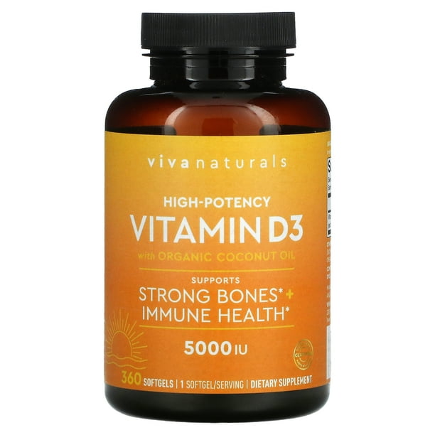 Vitamin D with Organic Coconut Oil, HighPotency, 5,000 IU, 360