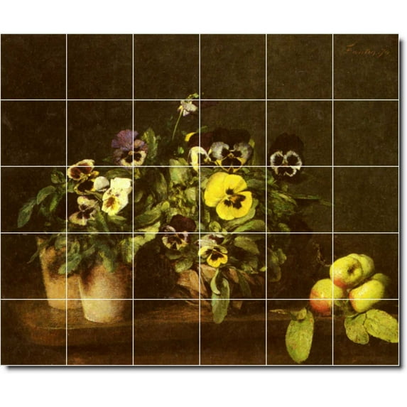 Ceramic Tile Mural-Henri Fantin-Latour Flowers Wall Tile Mural 29. 25.5" w x 21.25" h using (30) 4.25 x 4.25 ceramic tiles
