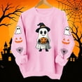thumbnail image 7 of Womens Halloween Tops Cute Ghost Printed Crew Neck Long Sleeve Trendy Loose Spooky Festival Pullover Top Pink L, 7 of 7