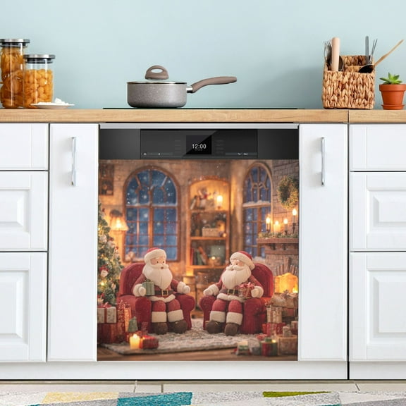 23x26 Inch Magnetic Appliance Cover Dishwasher Sticker Home Decorative Art Kitchen Panel Decal Trimmable Sitting Santa Claus