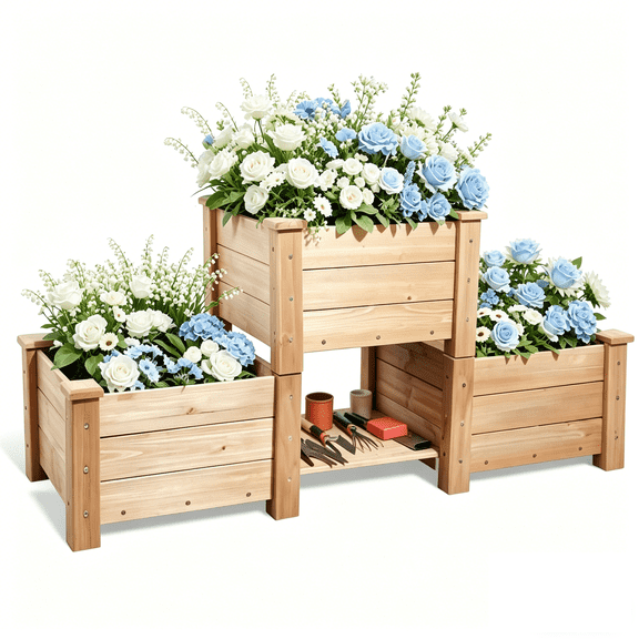 ORFELD 3-Box Garden Bed with Multiple Combination Options, Planter Box Made of Sturdy Solid Wood for Durability,Ideal for Gardens, Outdoor , Courtyards, and Balconies
