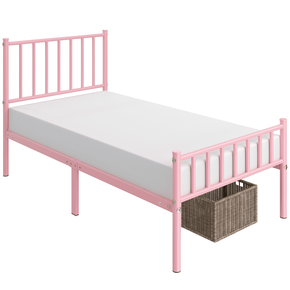 Renwick Justin Metal Platform Bed with Spindle Headboard and Footboard, Twin, Pink, Adult