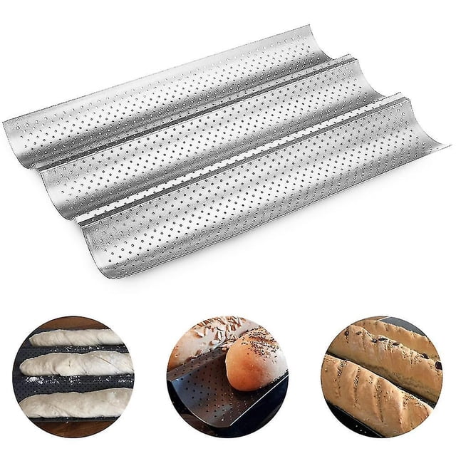 Sartén para Baguette perforada antiadherente para hornear Pan francés, panes ondulados, molde para hornear, tostadas, panaderos, molde para moldear ondas