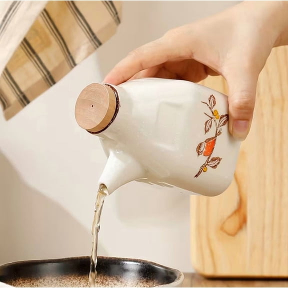 Elegant Ceramic Oil Pot - Leak-Proof Condiment Dispenser for Olive Oil, Vinegar, and More
