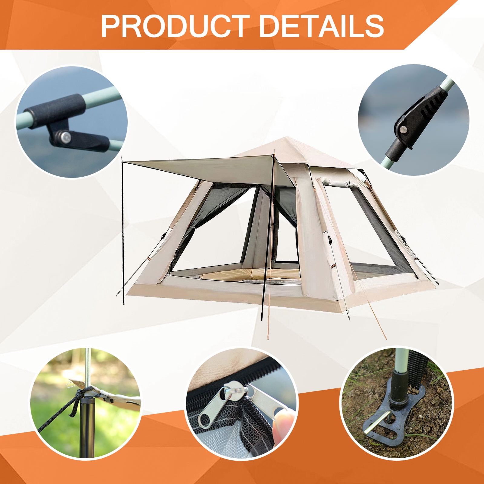 TOPCHANCES Family Camping Tent for 3-4 Person Automatic Opening Instant Pop Up Tent with Hammock for Outdoor Camping, Hiking, Traveling, Beige #C