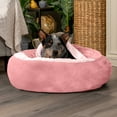 thumbnail image 2 of Furhaven 27" Round Medium Donut Dog Bed Plush Velvet Waves Hooded Calming Cuddler, Washable - Rose Pink, Medium Faux Fur & Velvet Rose Pink Medium Snuggery Donut Bed, 2 of 12