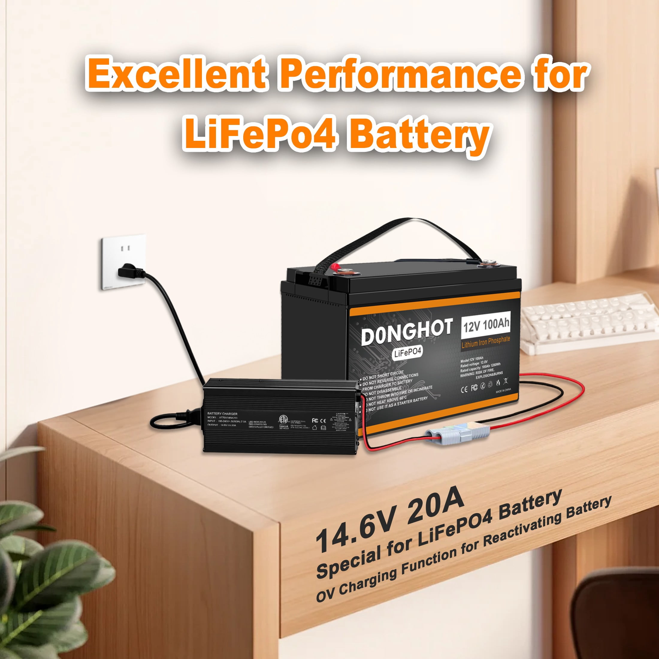 D0NGHOT 12V 20A Lithium Battery Charger,14.6V LiFePO4 AC-DC Battery Charger for Lithium LiFePO4 Deep Cycle Batteries