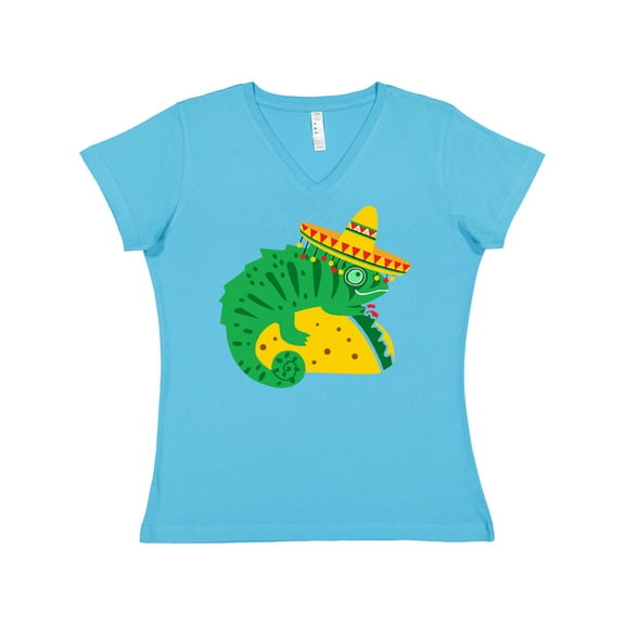 Inktastic Taco Chameleon Women's V-Neck T-Shirt