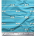thumbnail image 1 of Soimoi Blue polyester Crepe Fabric Bow & Stripe Print Fabric by the Yard 52 Inch Wide, 1 of 5