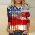 thumbnail image 2 of VEKDONE T-Shirts Graphiques Drapeau Américain pour Femmes Manches 3/4 Col Rond Blouse Décontractée Extérieure Patriotique Rouge m, 2 of 5