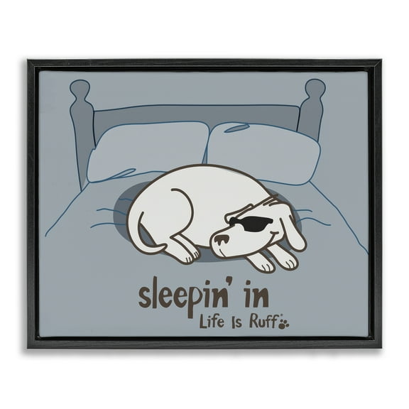 Stupell Industries Sleeping In Dog Animals Painting Black Floater Framed Canvas Art Print Wall Art, 21 x 17