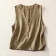 thumbnail image 2 of Staron Women Linen Vest Tank Top V Neck Sleeveless Solid Casual Basic Button Down Loose Fit Summer Tops, Khaki XXL, 2 of 7