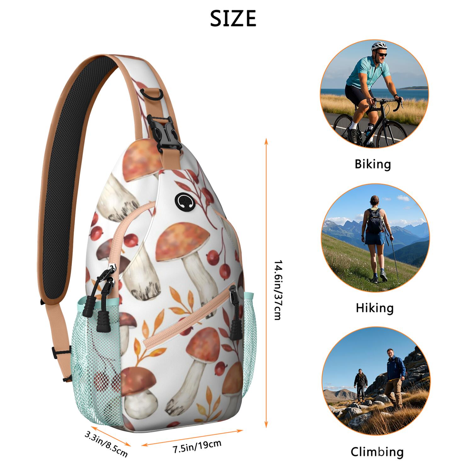 Sling Bag Mushroom Travel Sling Bag Shoulder Backpack Travel Chest Pack for Men Women