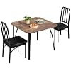3 Piece Kitchen Table Set for 2, Square Dining Table with 2 Padded Chairs, Metal Frame and MDF, Space-Saving for Small Apartments, 29.1 in,Brown