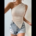 thumbnail image 4 of Camiseta de Tirantes Asimétrica con Textura Fruncida y un Hombro para Mujer, Ideal para Salir. Albaricoque S, 4 of 9
