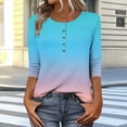thumbnail image 4 of Charella 3/4 Sleeve Tops for Women Summer Dressy Casual Button down Crew Neck Shirts Floral Printed Loose Fit Tunic Blouses (S, Sky Blue), 4 of 7