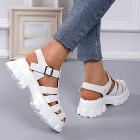 

2023 New Thick Sole Sandals Women Wrap Toe Hollow Outs Roman Sandalias Women Casual Beach Shoes Summer Platform Sandals Woman WHITE 39