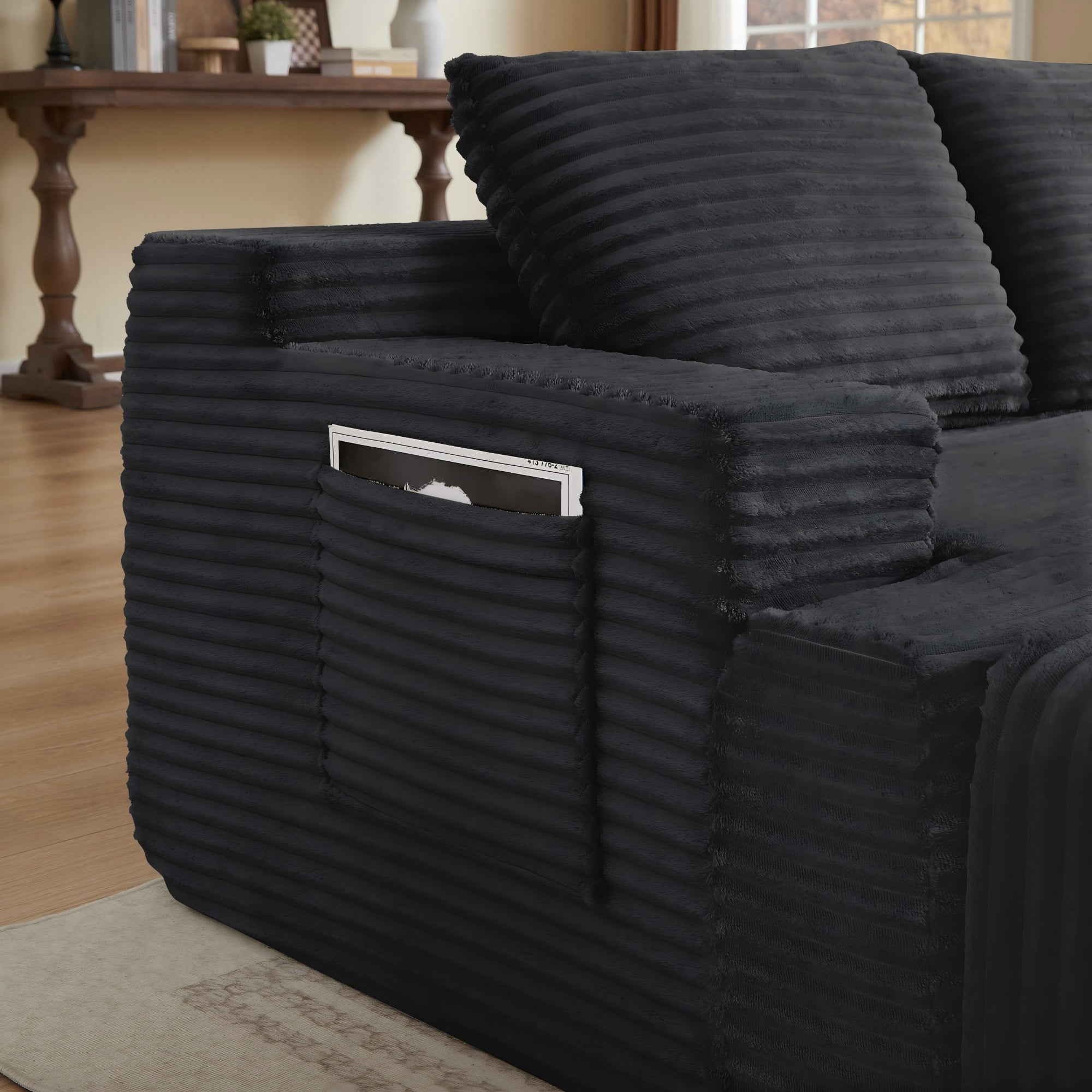 BSHTI 140.6" 5-Seat Corduroy U Shape Sectional Sofa with Cup Holder, Modular Design, No Assembly for Living Room（Dark Gray）