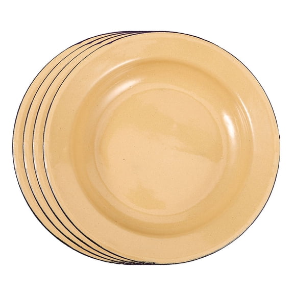 Hytrove Set of 4 Yellow Enamel Serving Plates with Vintage Design for Parties, Weddings, and Special Events