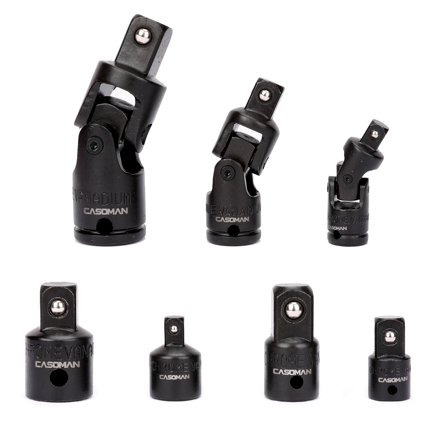 CASOMAN Complete 7 Pieces Universal Joint Socket and Adapter Set, 1/4