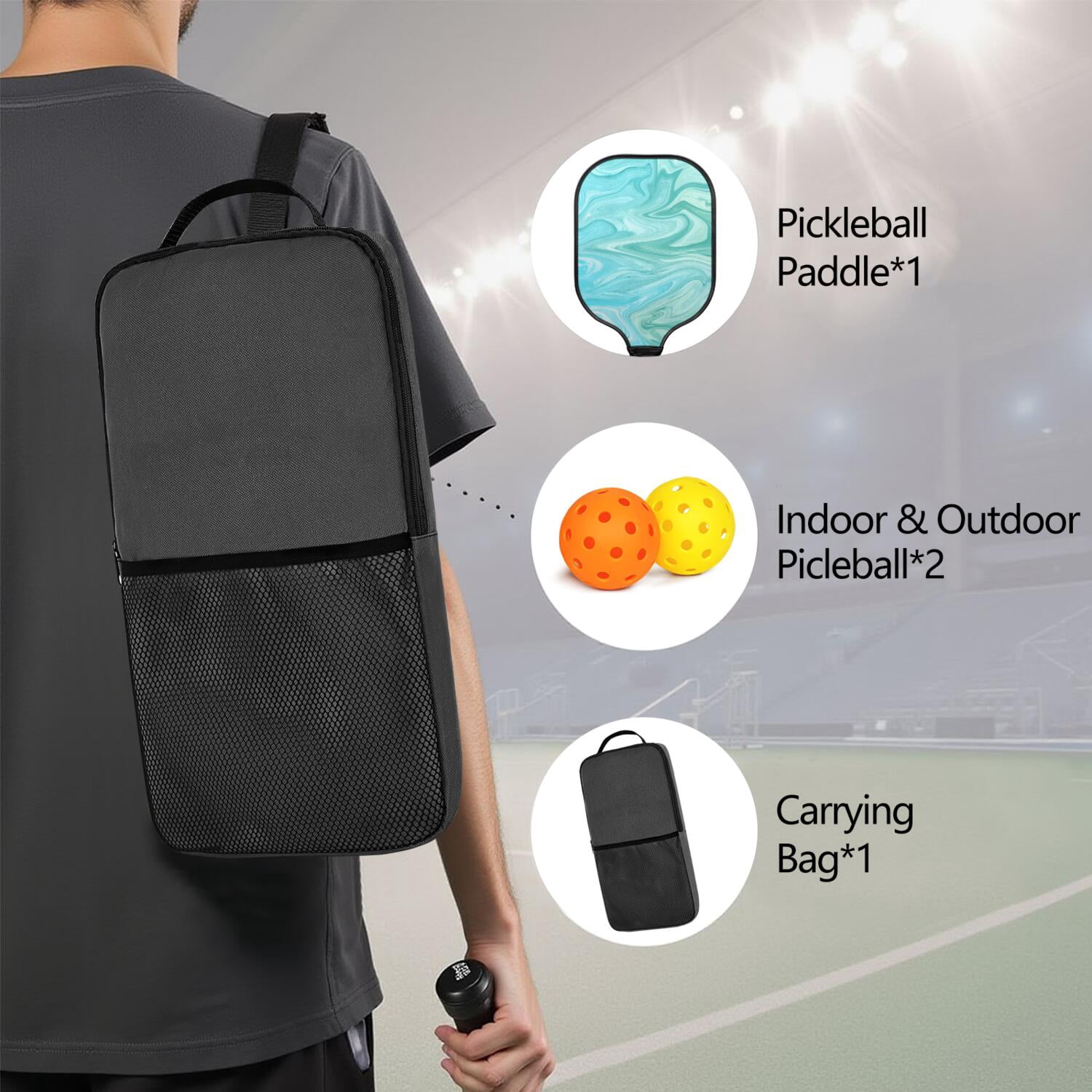 Pickleball Paddles Set Of 1, Fiberglass Surface, Liquid & Marble Print, 1 Paddles, 2 Balls & Bag
