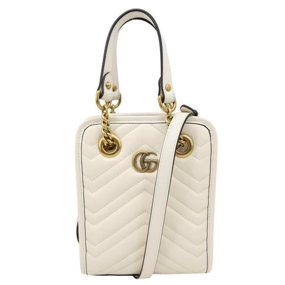 Pre-Owned Gucci GG Marmont Mini Matelasse Leather Tote Shoulder Bag White 696123