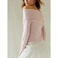 thumbnail image 6 of Women's Spring Autumn Knit Tops Solid Color Long Sleeve Off Shoulder Slim Fit Knitwear, 6 of 7