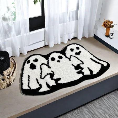 MIDOQIN Bathroom Rugs Ghost Bath Mat for Halloween Decor Gothic Spooky Bath Rug Cute Ghost Shaped Area Rug Non-Slip Mat