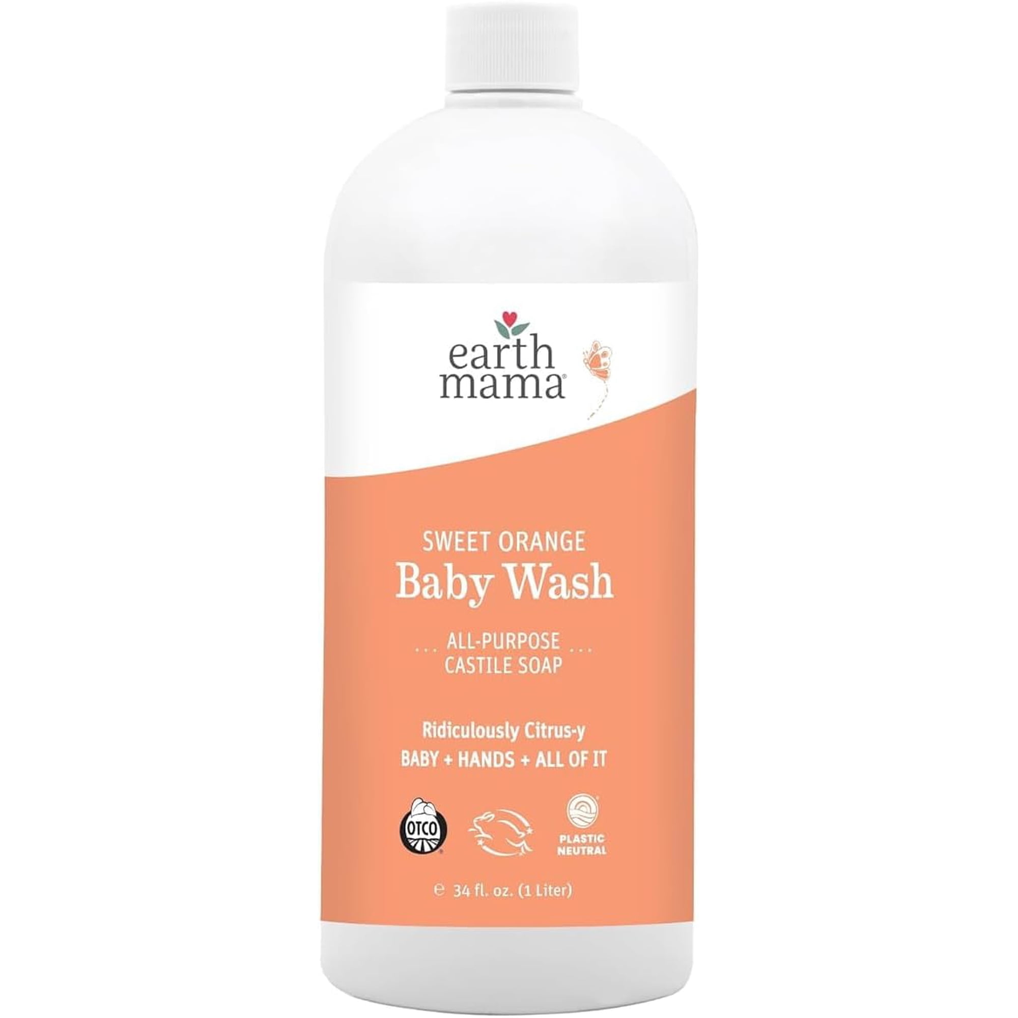 Earth Mama Sweet Orange Baby Wash, Castile Soap for Sensitive Skin, 34 fl oz