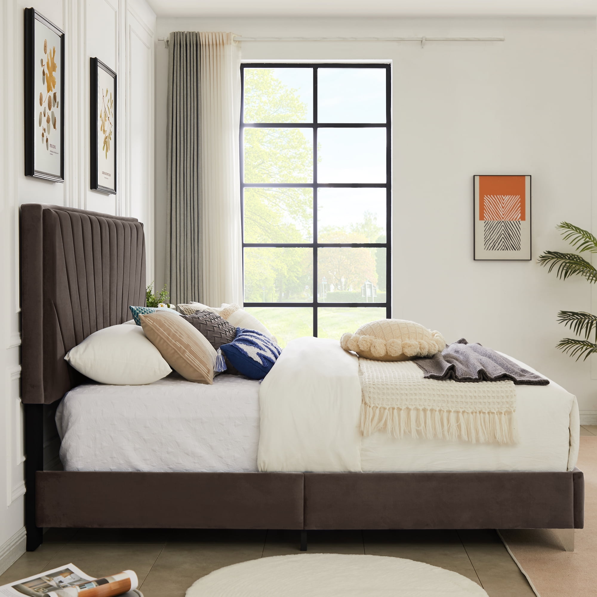 Beeさま専用 Amazon.com - Yaheetech Full Bed Frame Upholstered Platform