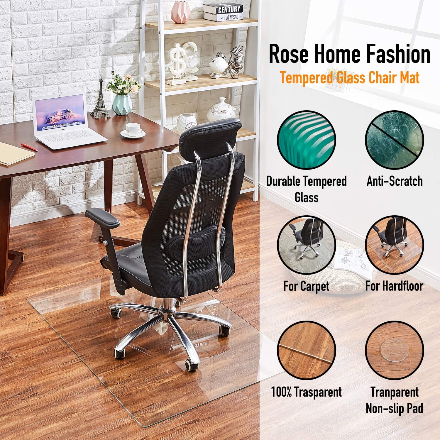 Tempered Glass Chair Mat Office Chair Mats for Carpet & Hardwood Floor Desk  Chair Mat 36x46X1/5